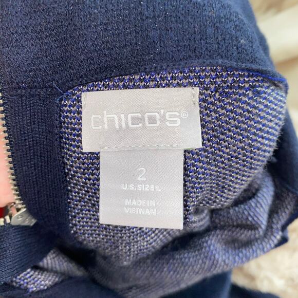 Chico’s Navy Blue Floral Sweater Tunic SZ L Zip Back Long Sleeve Cotton Blend - Picture 4 of 10